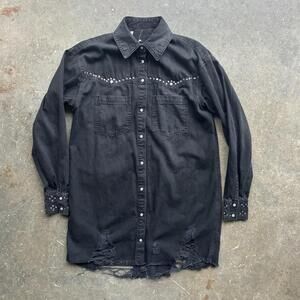 Free People Lasso Studded Shirt Dress Women’s XS Distressed Grunge Boho Festival